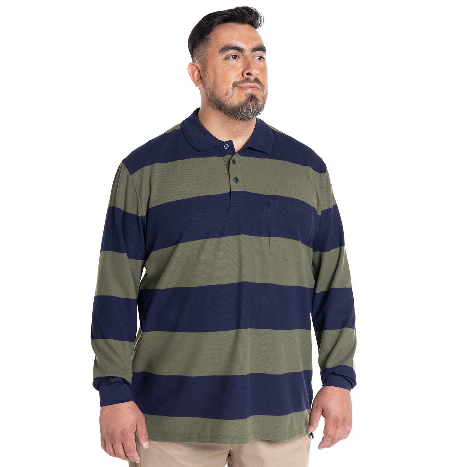 POLERA MANGA LARGA PIQUE LISTADA | VERDE OSCURO - 1