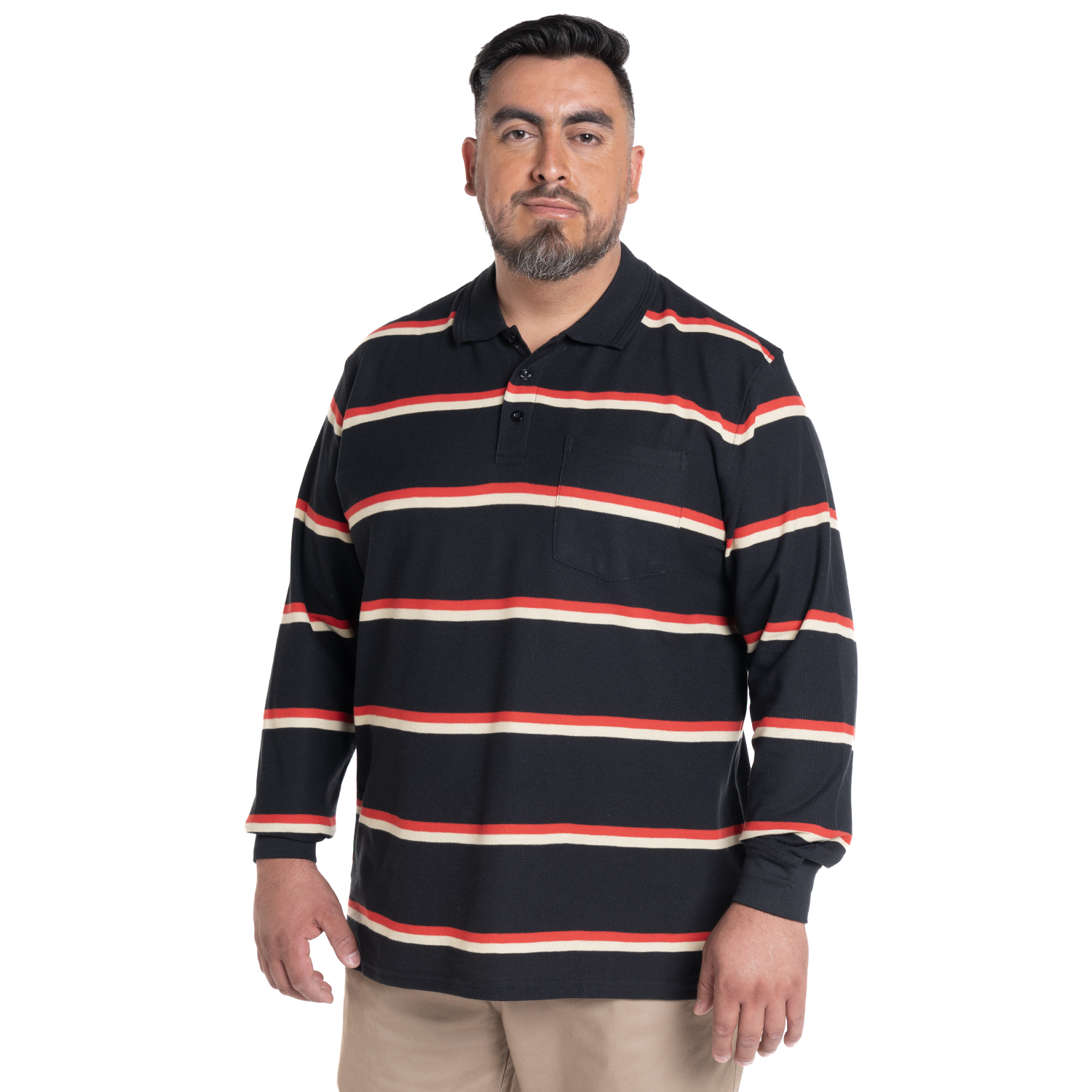 POLERA MANGA LARGA PIQUE LISTADA | NEGRO - 1