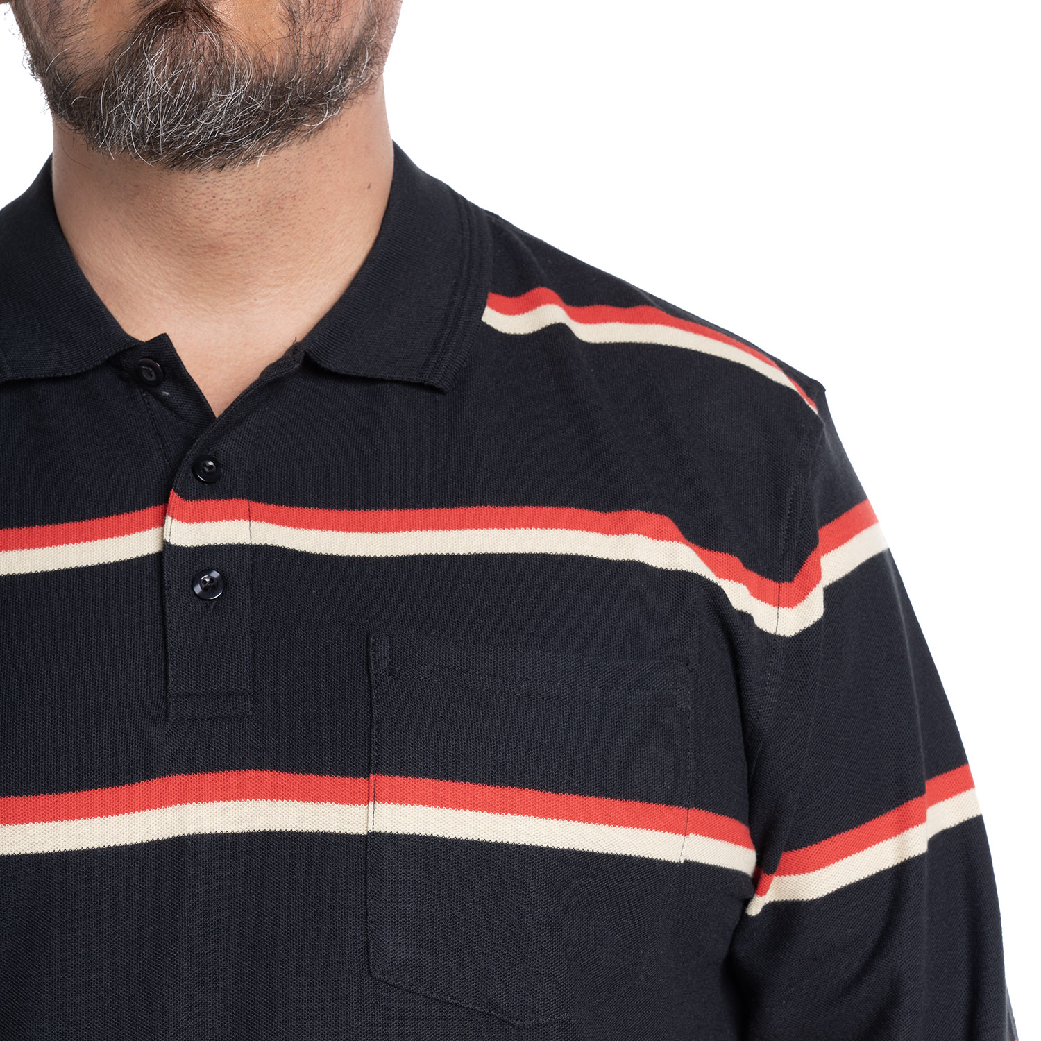 POLERA MANGA LARGA PIQUE LISTADA | NEGRO - 3