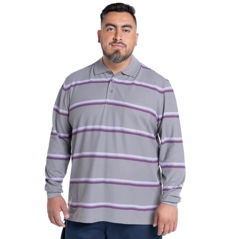 POLERA MANGA LARGA PIQUE LISTADA | GRIS CLARO - 1