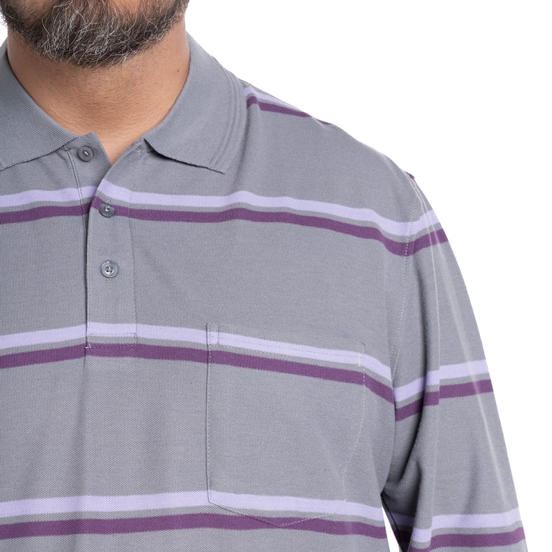 POLERA MANGA LARGA PIQUE LISTADA | GRIS CLARO - 3