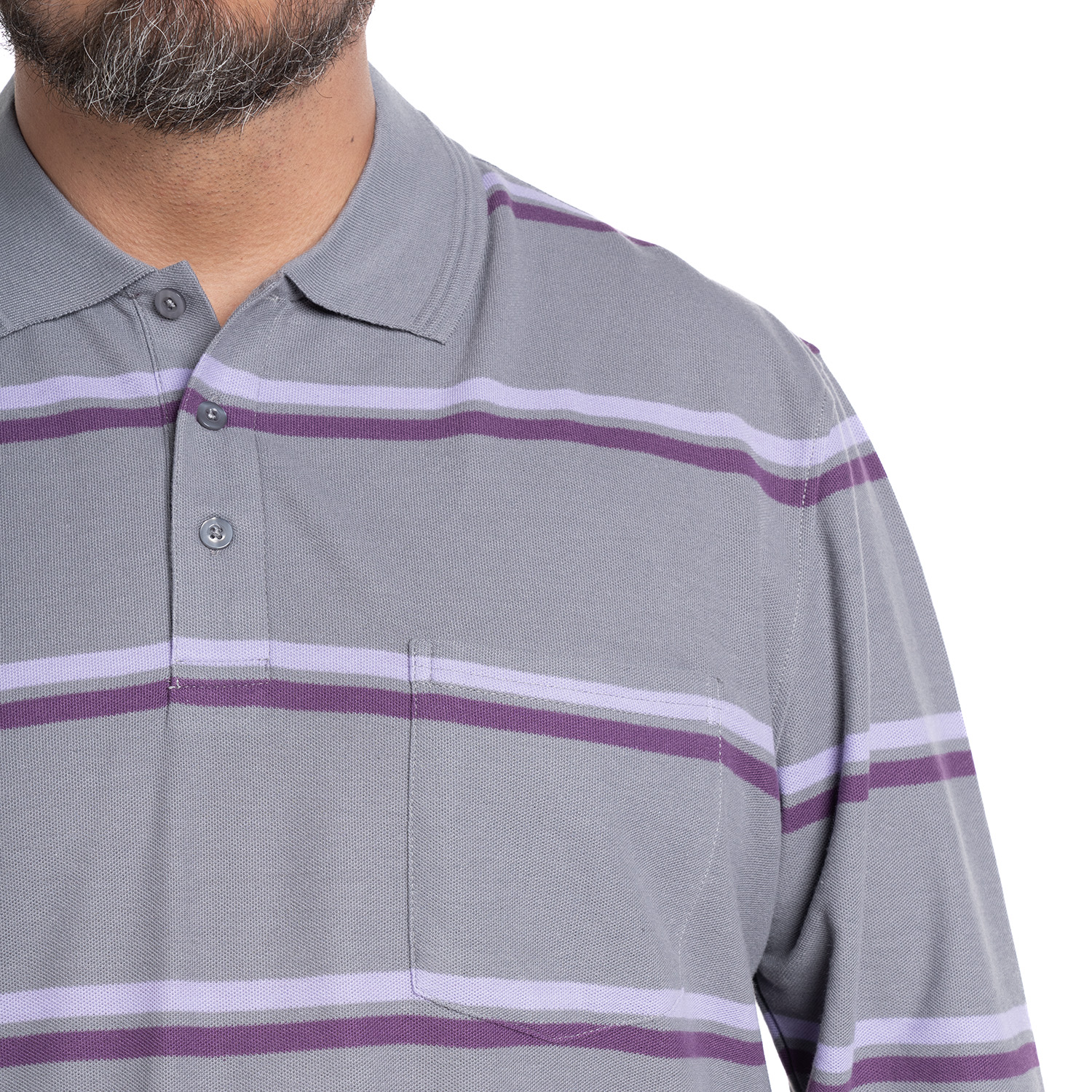 POLERA MANGA LARGA PIQUE LISTADA | GRIS CLARO - 3
