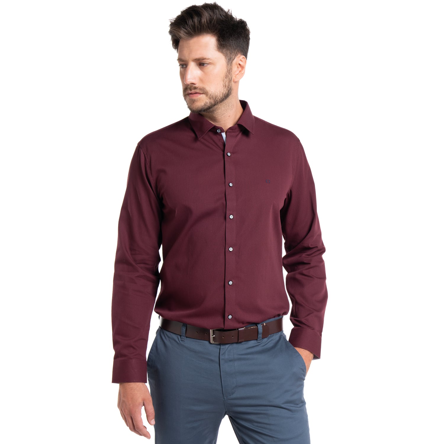 CAMISA JACQUARD SANTILLANA HOMBRE MANGA LARGA | BURDEO - 1