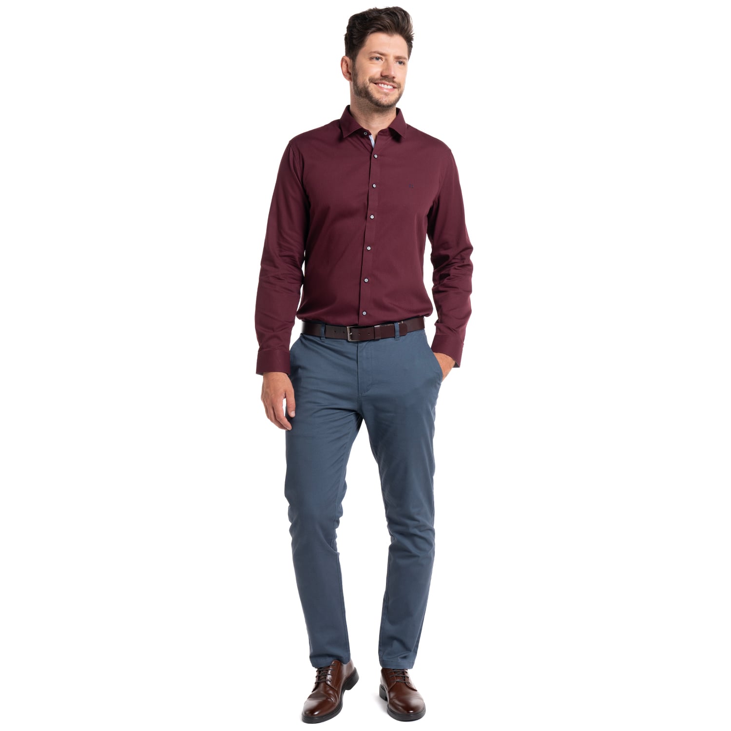 CAMISA JACQUARD SANTILLANA HOMBRE MANGA LARGA | BURDEO - 4