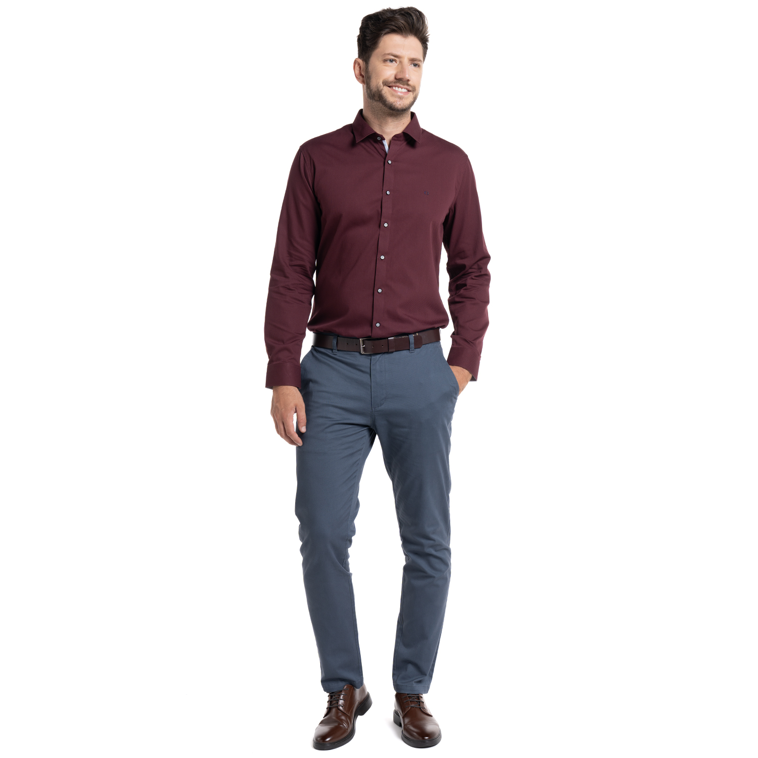 CAMISA JACQUARD SANTILLANA HOMBRE MANGA LARGA | BURDEO - 4
