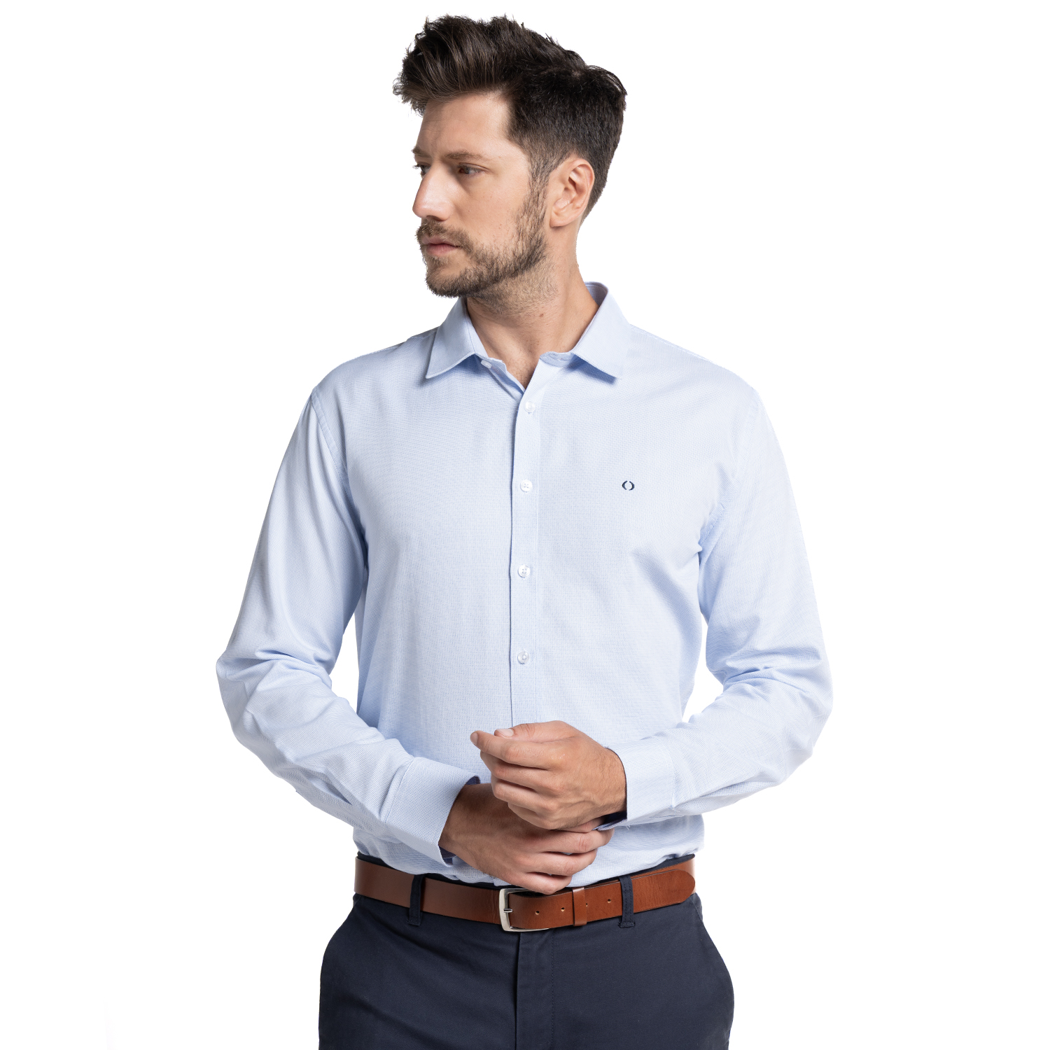CAMISA JACQUARD GALICIA MANGA LARGA | AZUL CLARO - 1
