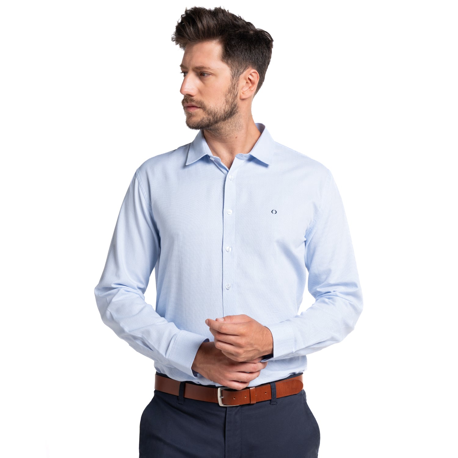 CAMISA JACQUARD GALICIA MANGA LARGA | AZUL CLARO - 1