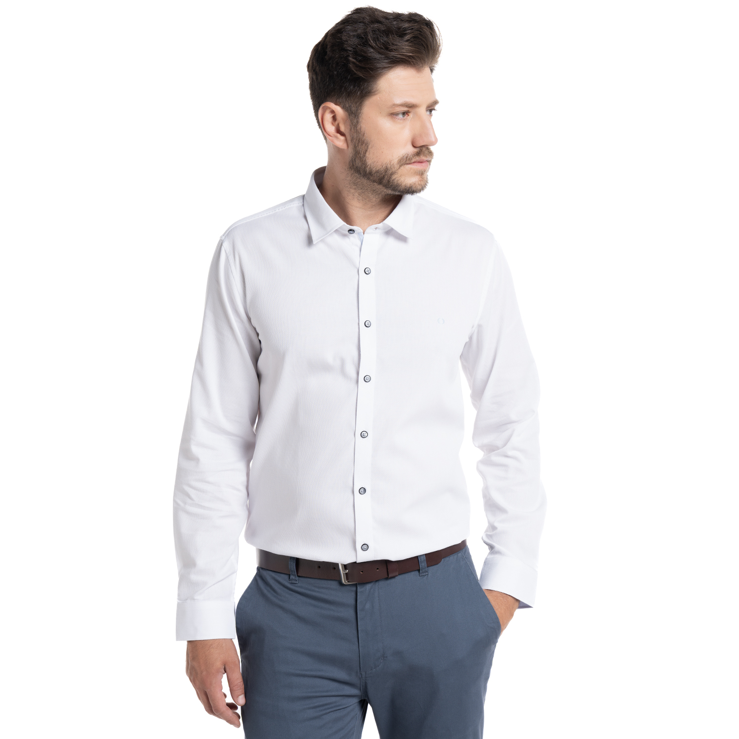 CAMISA JACQUARD SANTILLANA HOMBRE MANGA LARGA | EN COLOR BLANCO - 1
