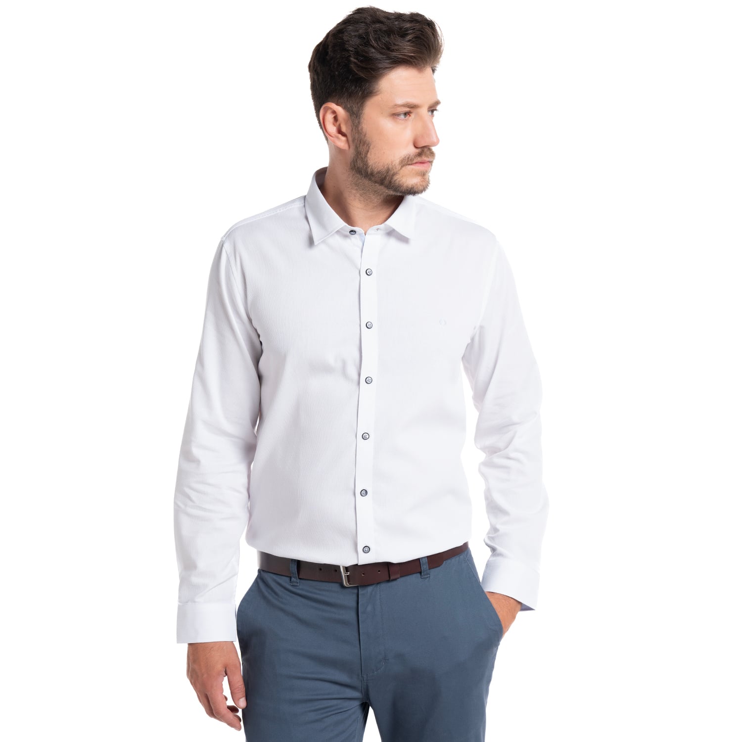 CAMISA JACQUARD SANTILLANA HOMBRE MANGA LARGA | EN COLOR BLANCO - 1
