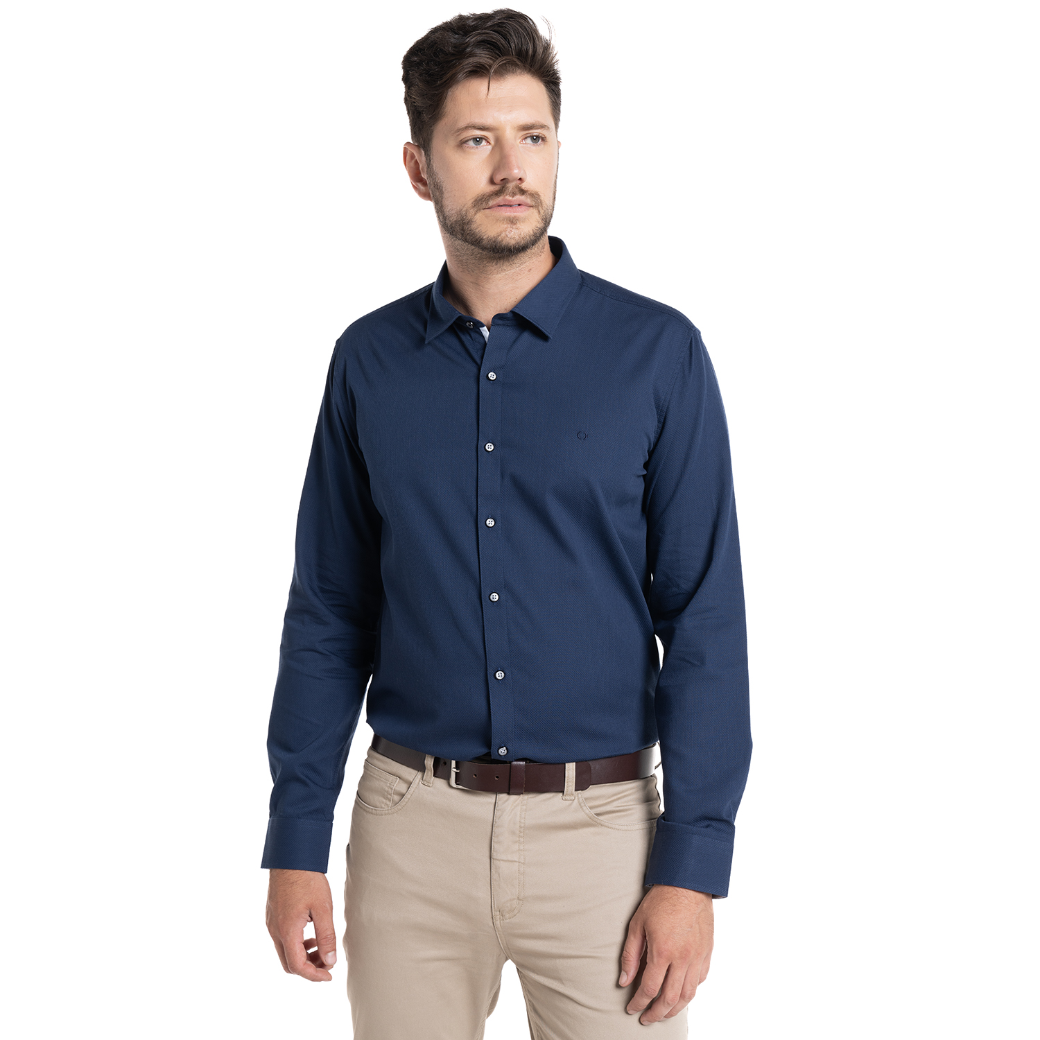 CAMISA JACQUARD SANTILLANA HOMBRE MANGA LARGA | AZUL MARINO - 1
