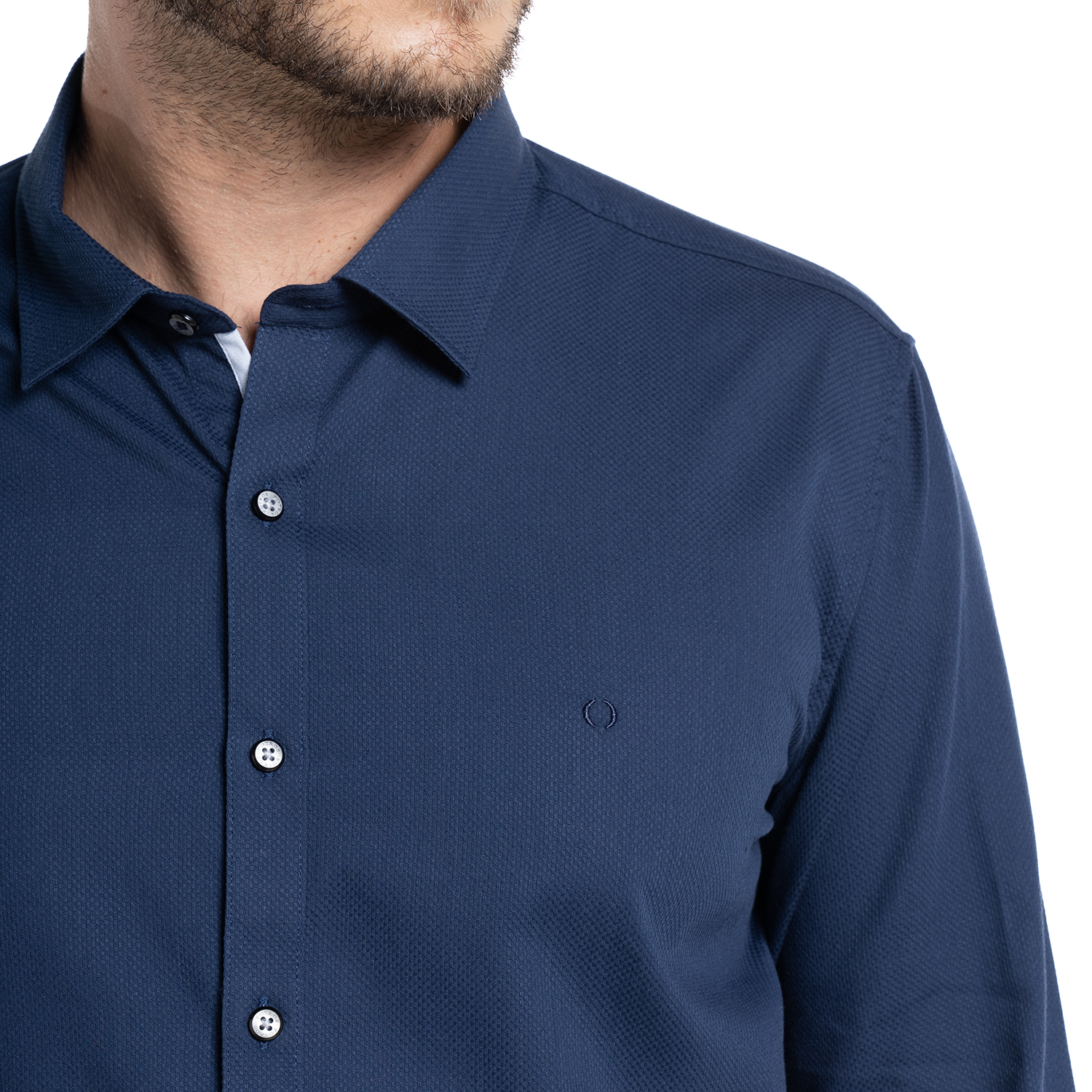CAMISA JACQUARD SANTILLANA HOMBRE MANGA LARGA | AZUL MARINO - 3