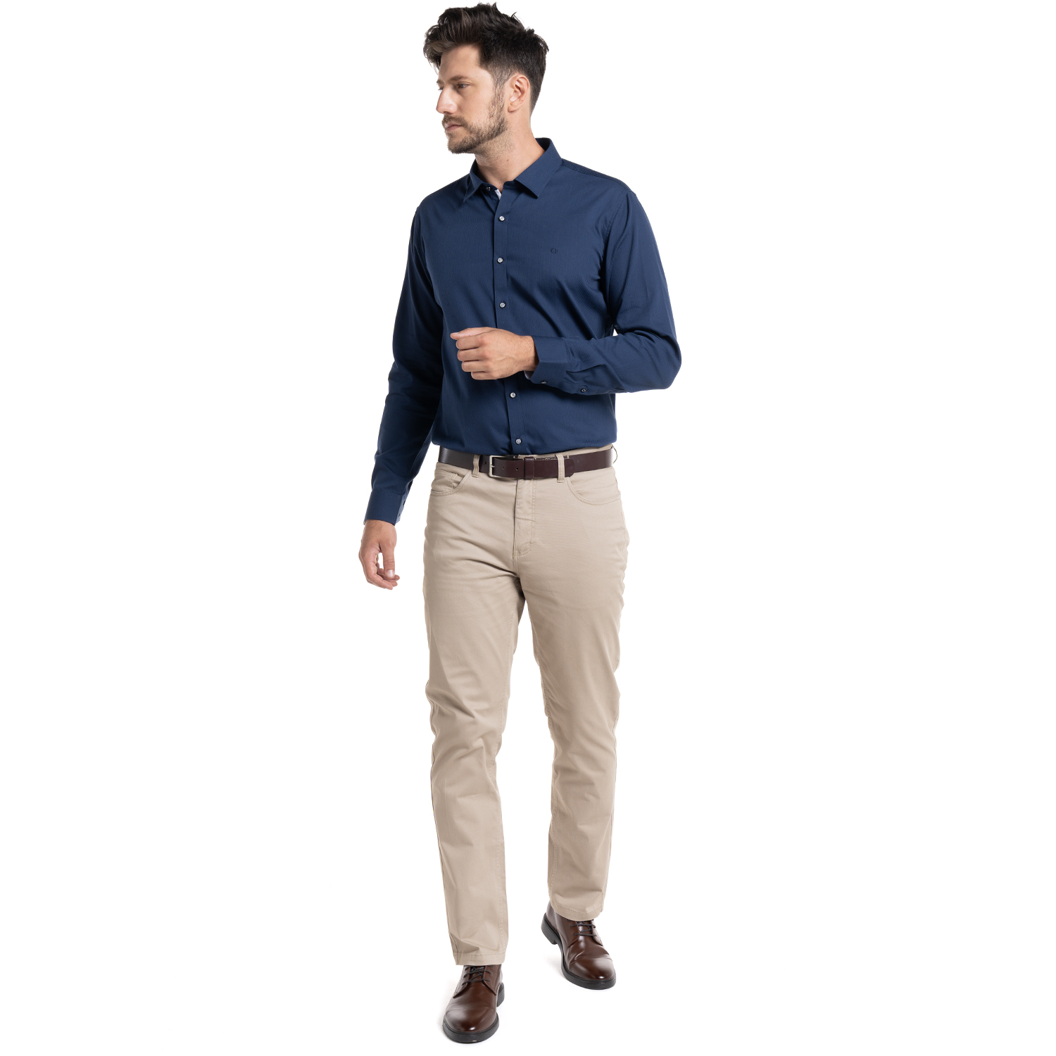 CAMISA JACQUARD SANTILLANA HOMBRE MANGA LARGA | AZUL MARINO - 4