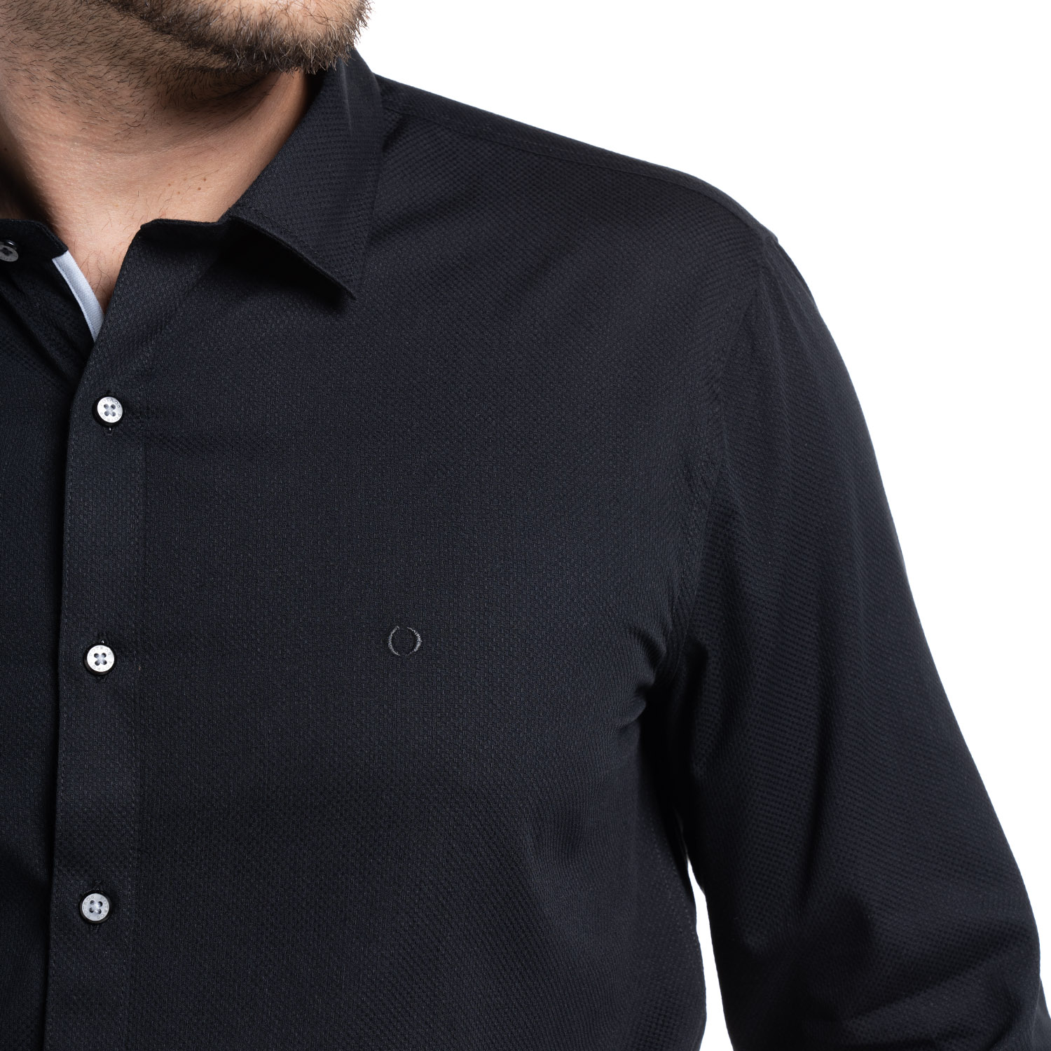 CAMISA JACQUARD SANTILLANA HOMBRE MANGA LARGA | EN COLOR NEGRO - 3