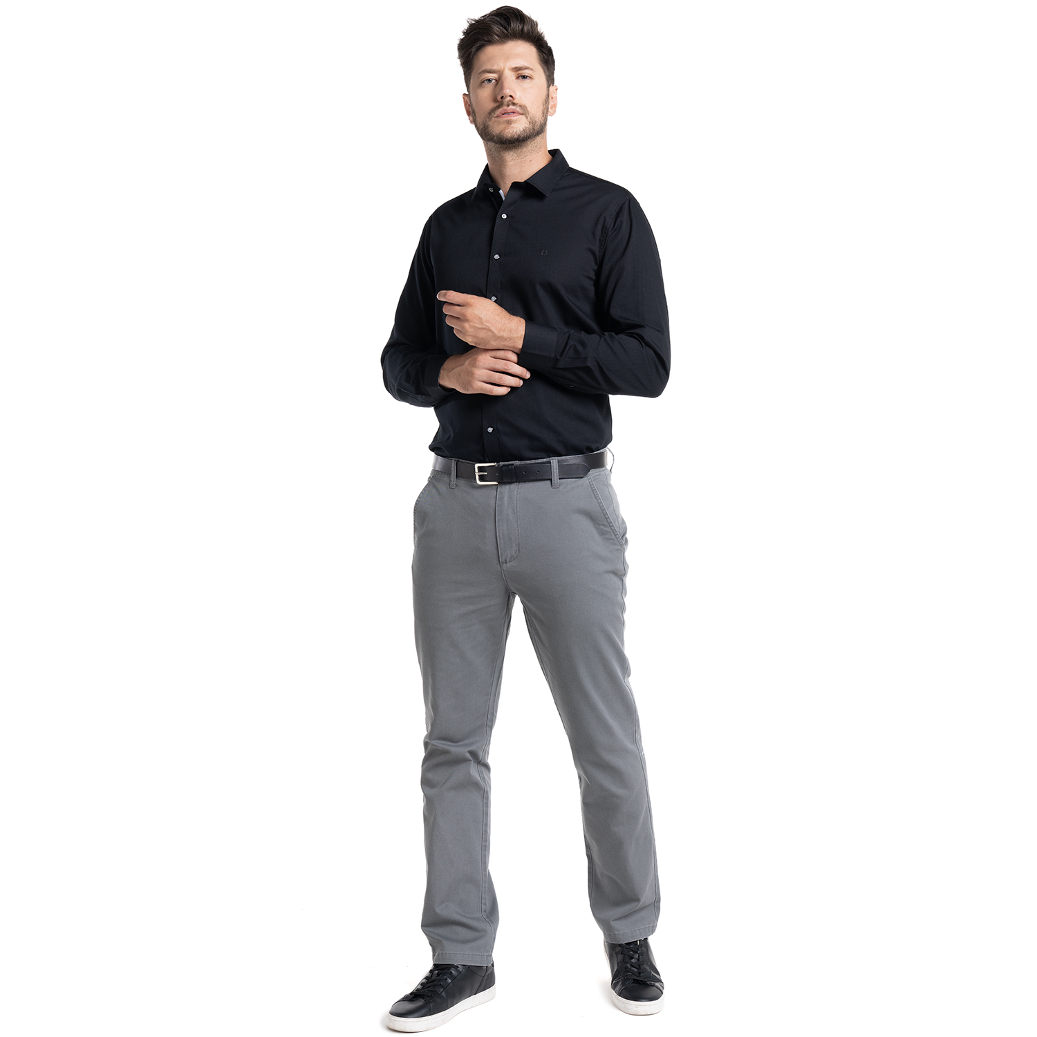 CAMISA JACQUARD SANTILLANA HOMBRE MANGA LARGA | EN COLOR NEGRO - 4