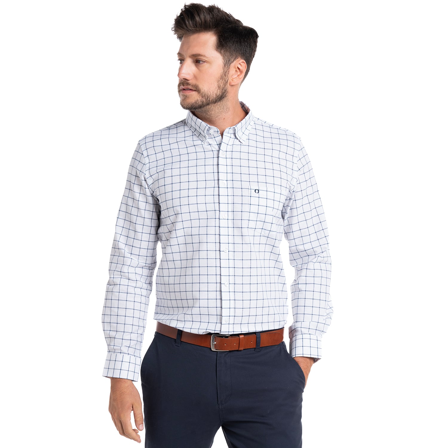 CAMISA OXFORD CUADROS LONDRES HOMBRE MANGA LARGA | EN COLOR BLANCO - 1