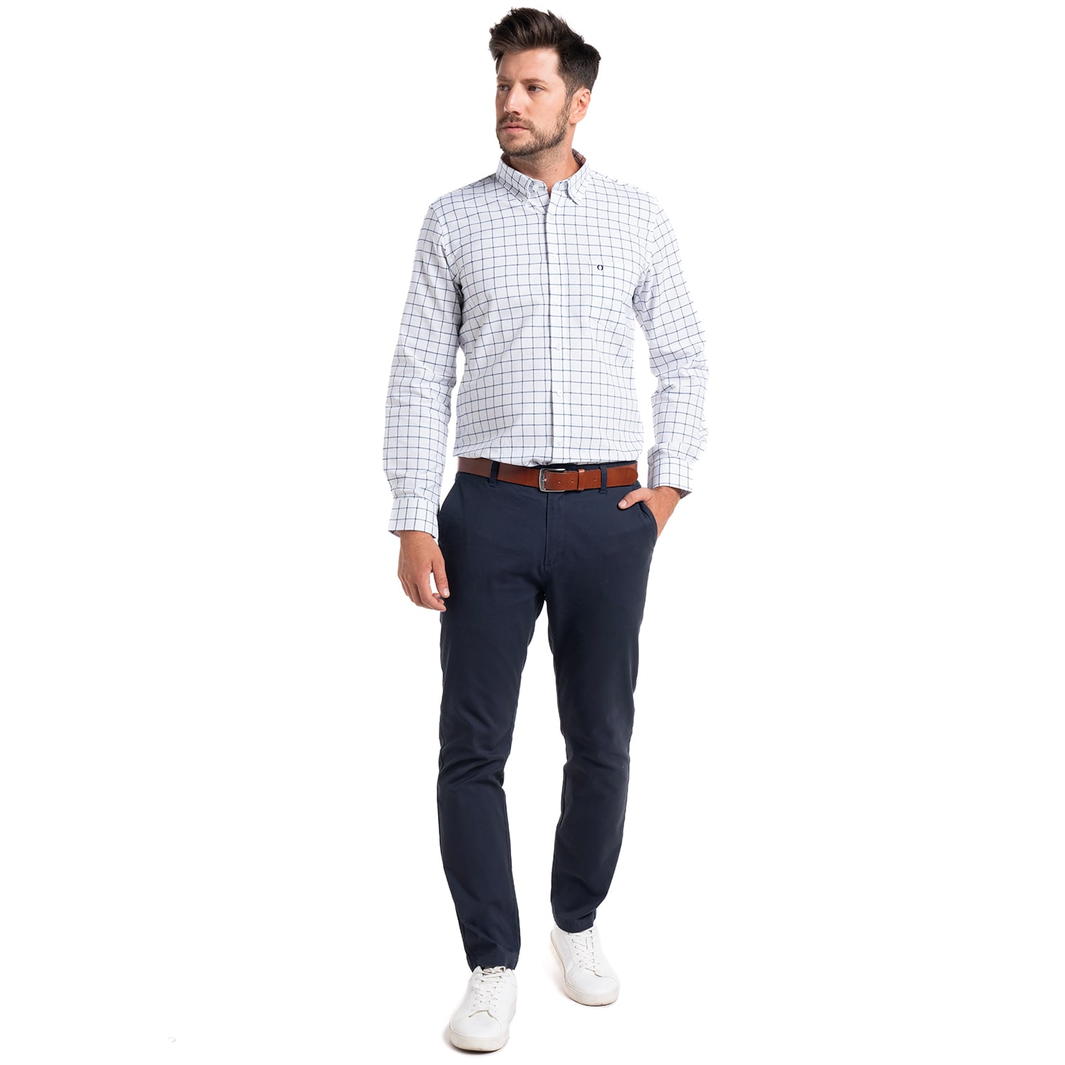 CAMISA OXFORD CUADROS LONDRES HOMBRE MANGA LARGA | EN COLOR BLANCO - 4