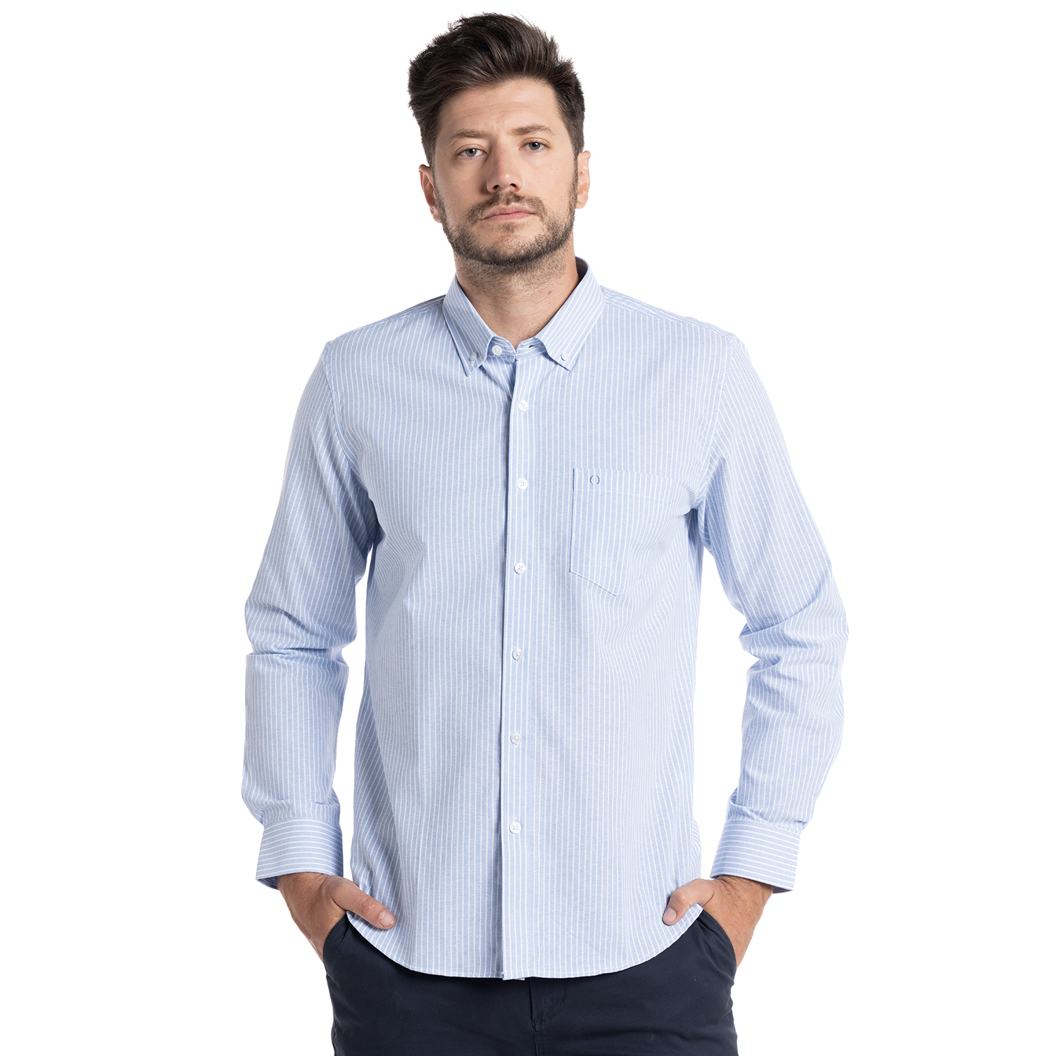 CAMISA OXFORD LISTADA BERGEN | AZUL CLARO - 1