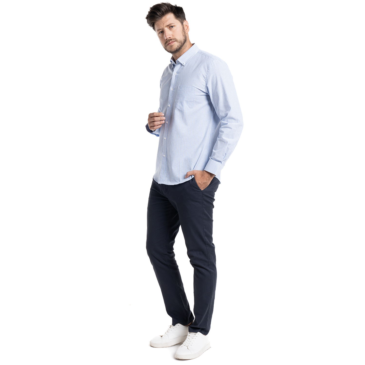 CAMISA OXFORD LISTADA BERGEN | AZUL CLARO - 4