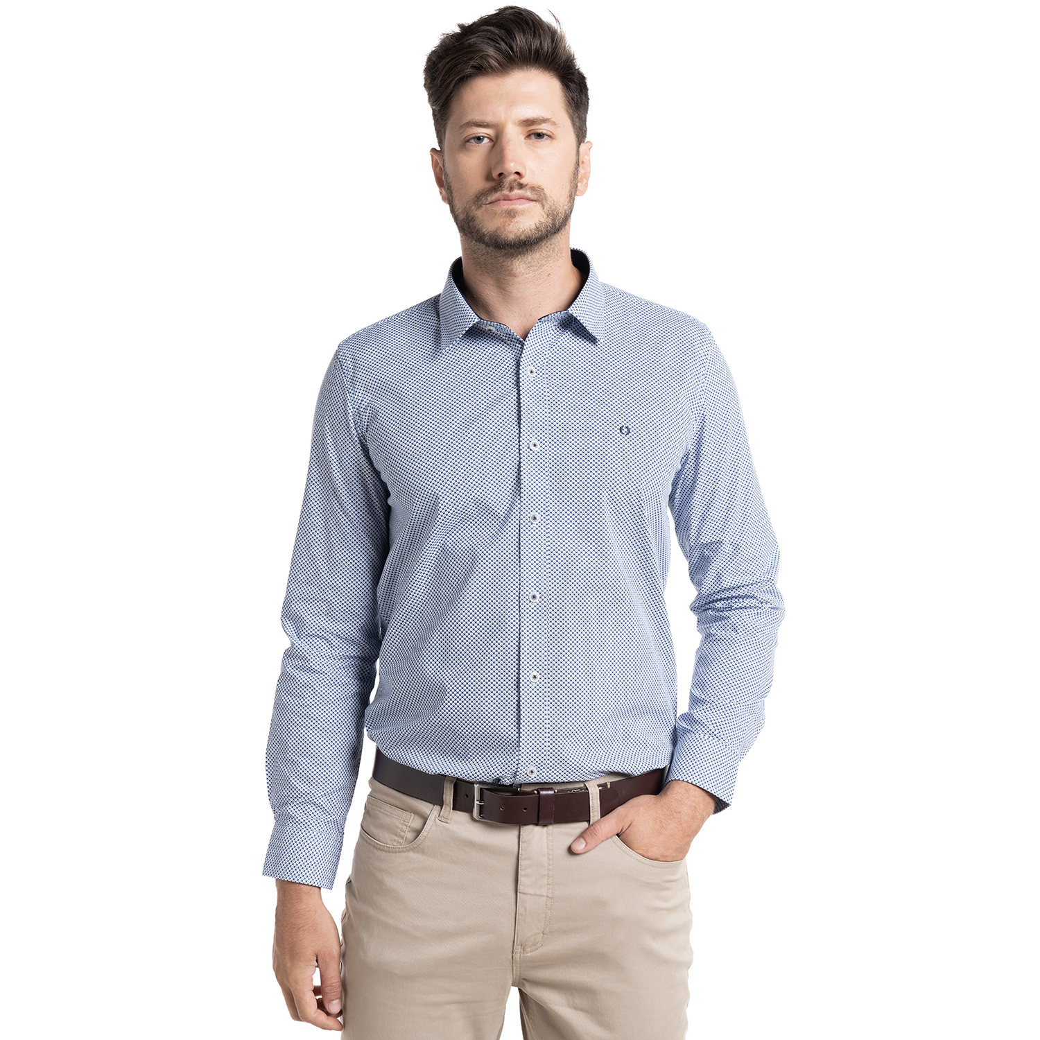 CAMISA TREVIRA ESTAMPADA SEVILLA | AZUL PETRÓLEO - 1
