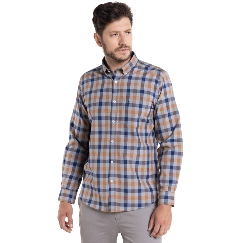 CAMISA OXFORD CUADROS LEÓN | CAFÉ - 1
