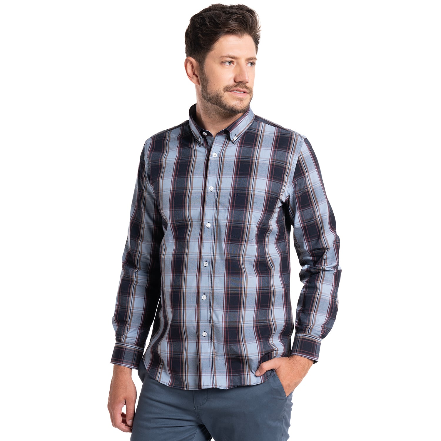 CAMISA TREVIRA CUADROS ALMERÍA | CELESTE - 1