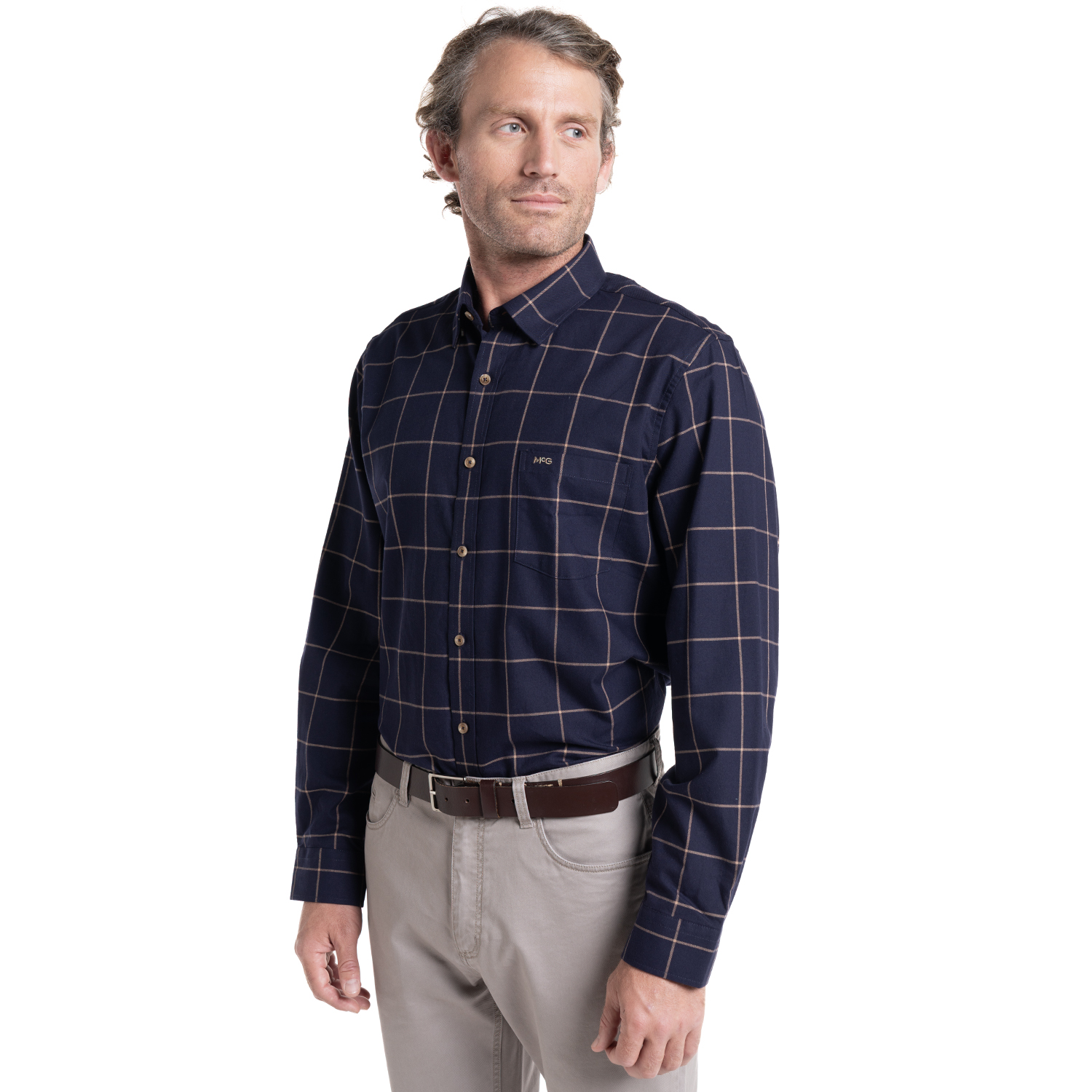 CAMISA MANGA LARGA HOMBRE ESCOCESA ISLAND ALGODON CUADROS | AZUL MARINO - 1