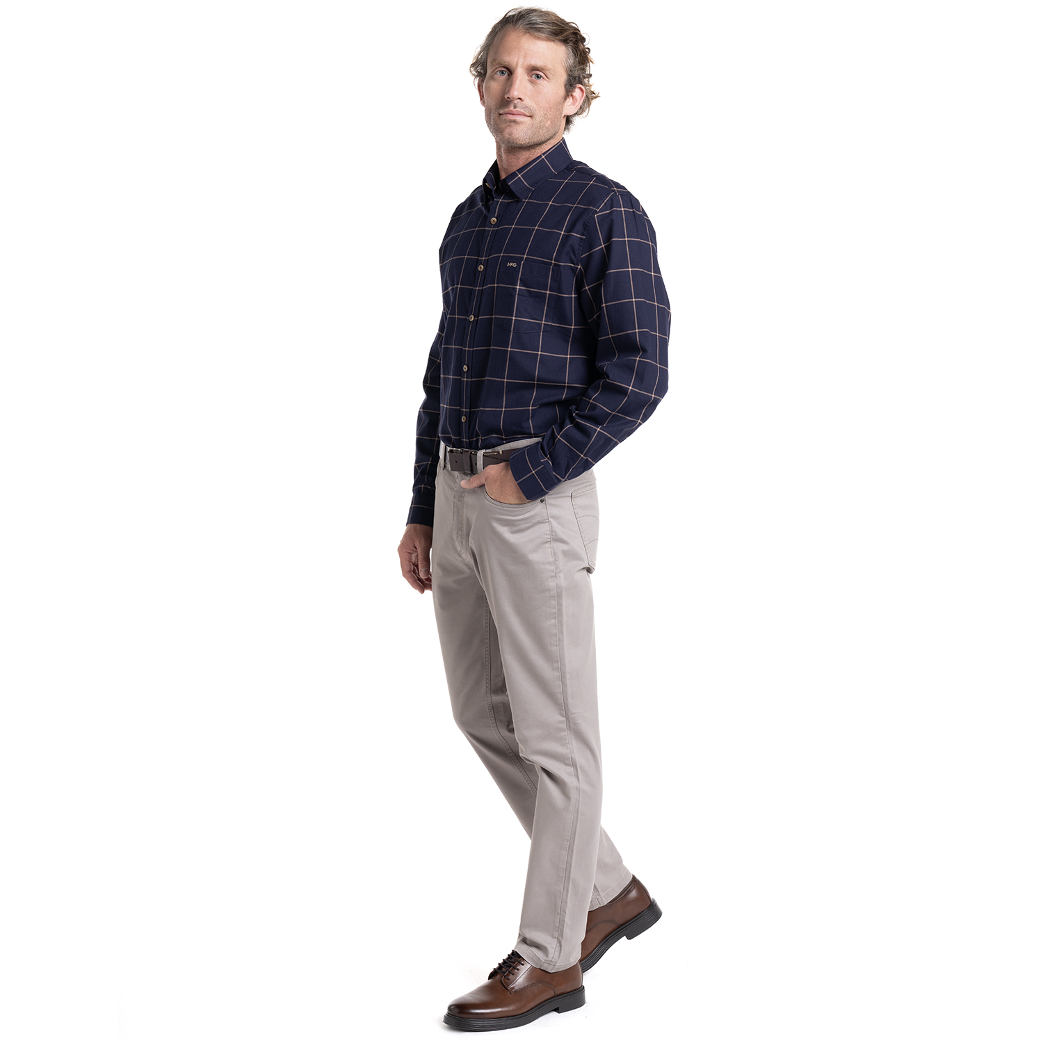 CAMISA MANGA LARGA HOMBRE ESCOCESA ISLAND ALGODON CUADROS | AZUL MARINO - 4