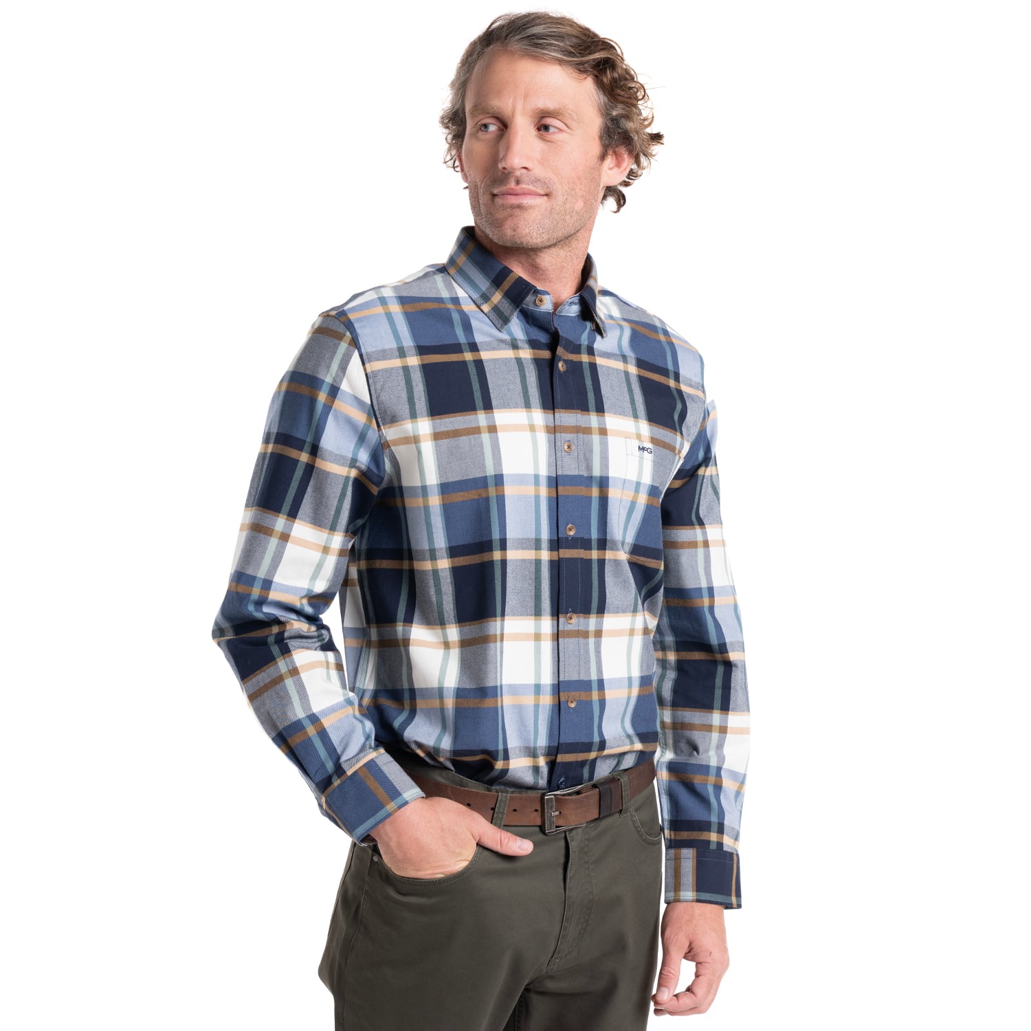 CAMISA MANGA LARGA HOMBRE ESCOCESA ISLAND ALGODON CUADROS | AZUL - 1