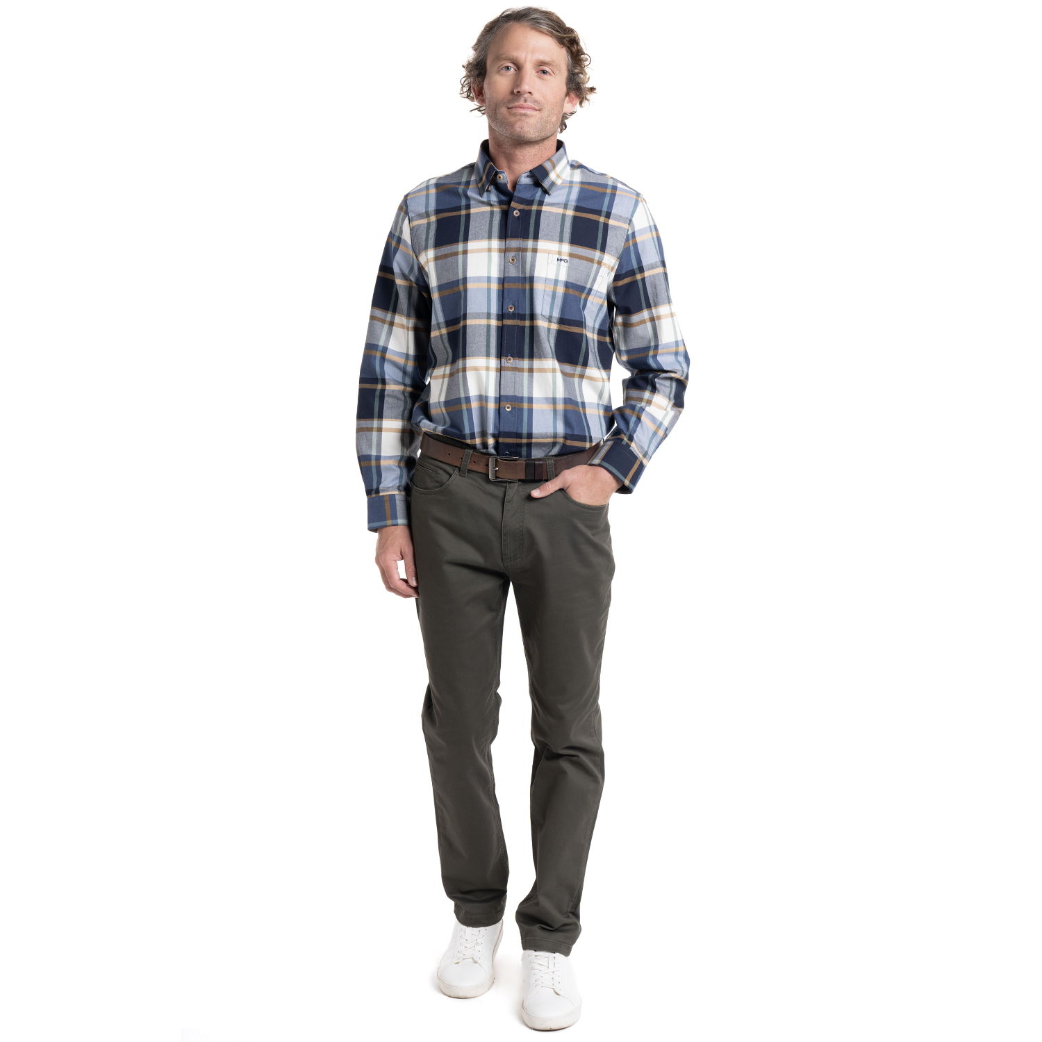 CAMISA MANGA LARGA HOMBRE ESCOCESA ISLAND ALGODON CUADROS | AZUL - 4