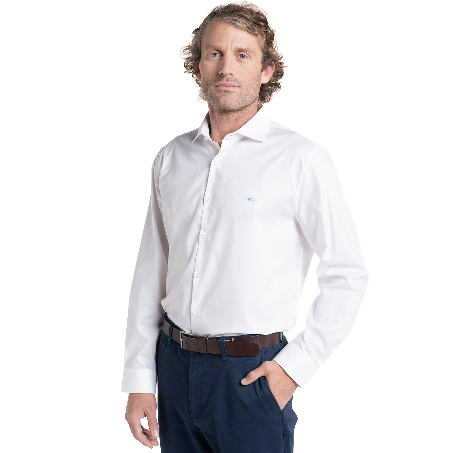 CAMISA HOMBRE MANGA LARGA JACQUARD HARLEM ALGODON SLIM FIT | EN COLOR BLANCO - 1