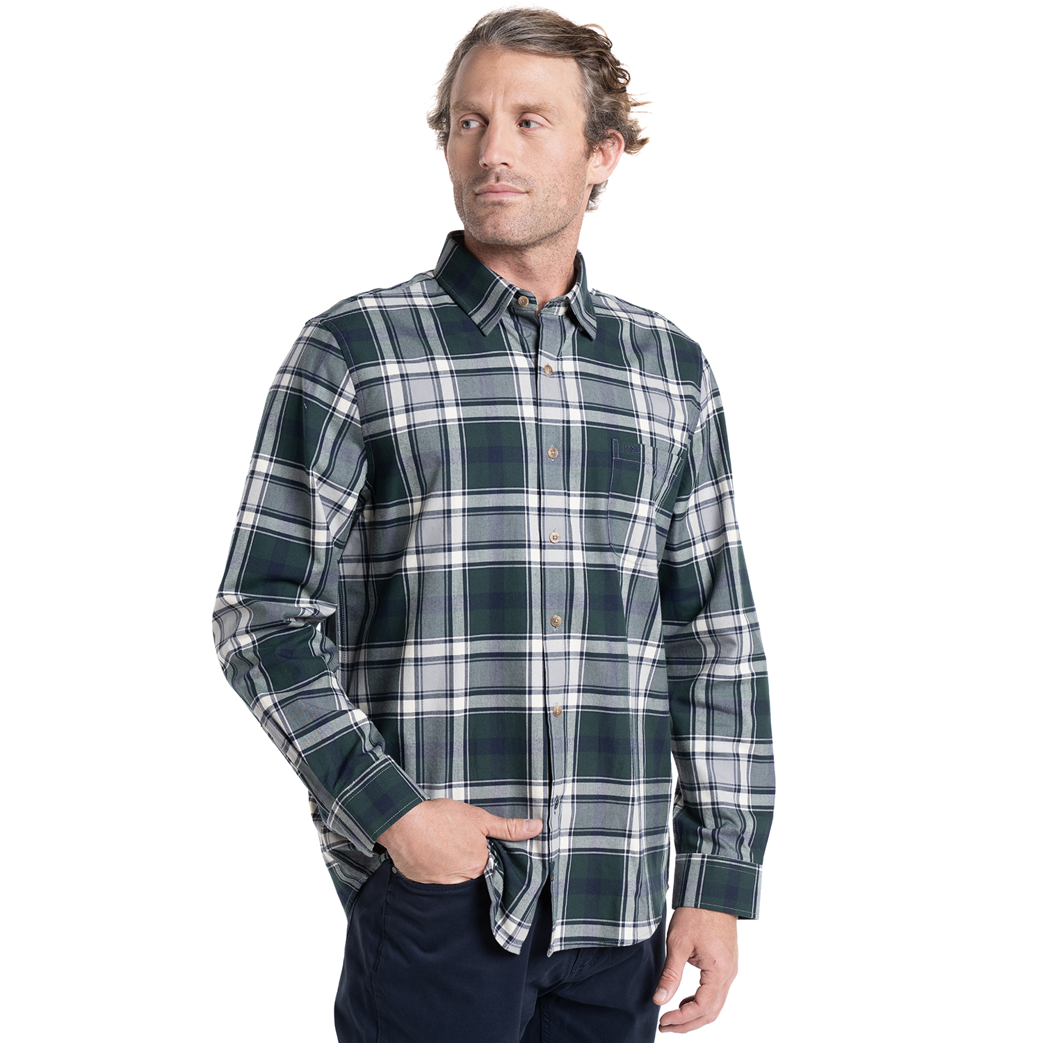 CAMISA MANGA LARGA HOMBRE ESCOCESA ISLAND ALGODON CUADROS | GRIS - 1