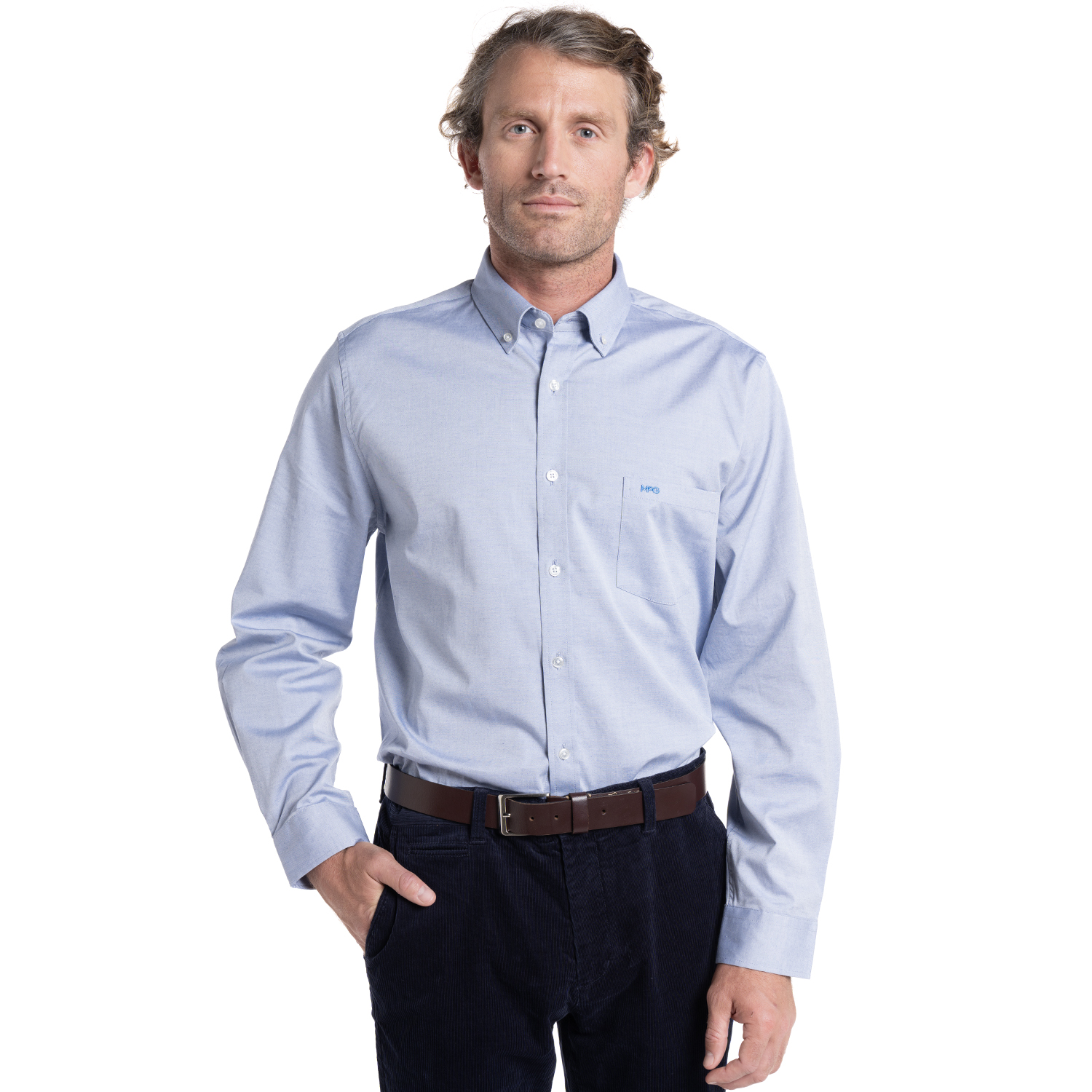 CAMISA HOMBRE OXFORD MANGA LARGA CROSBY ALGODÓN | CELESTE - 1