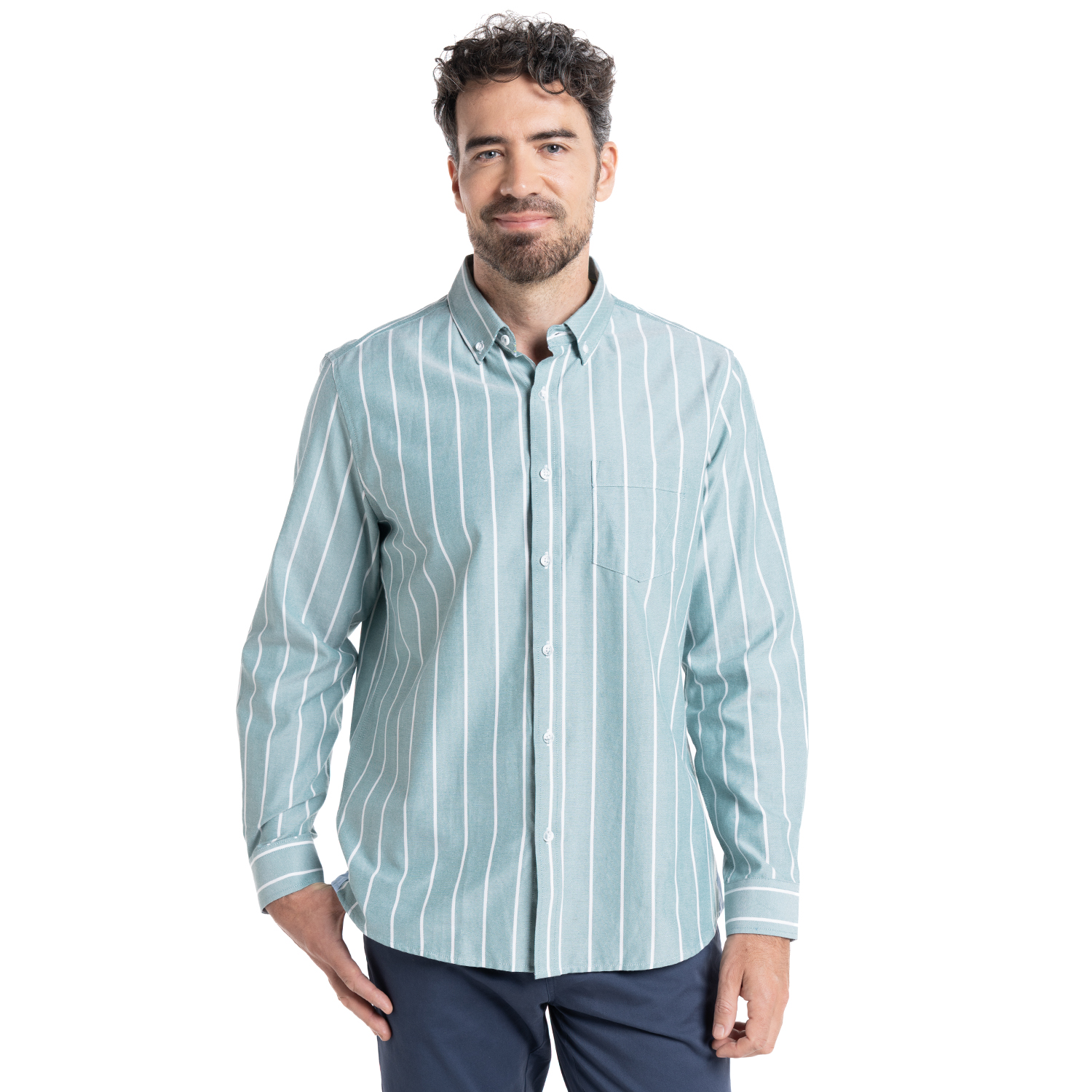 CAMISA OXFORD LISTADA | VERDE - 1
