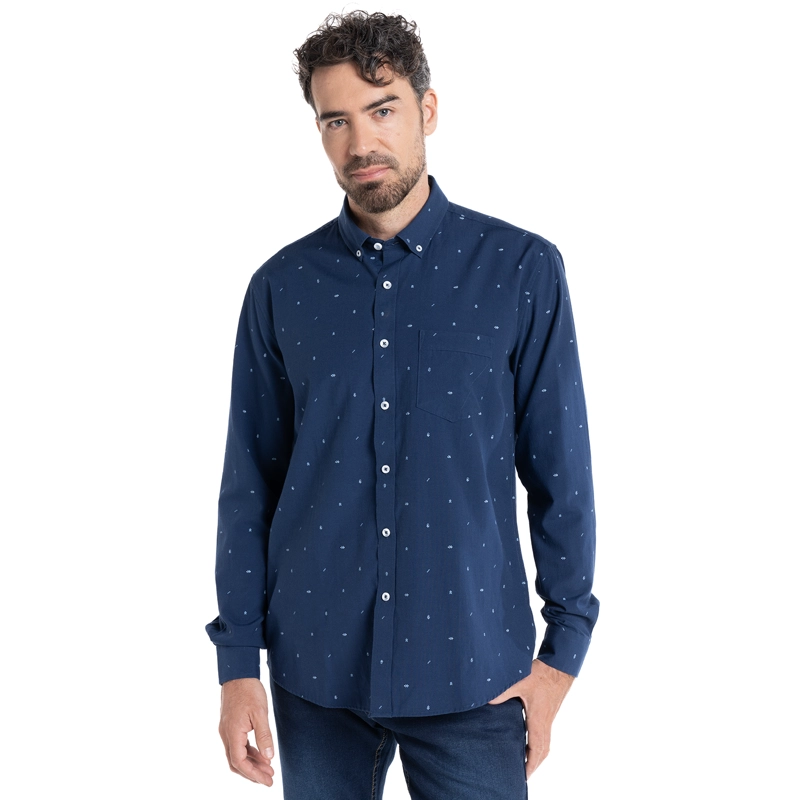 CAMISA OXFORD ESTAMPADA | AZUL - 1