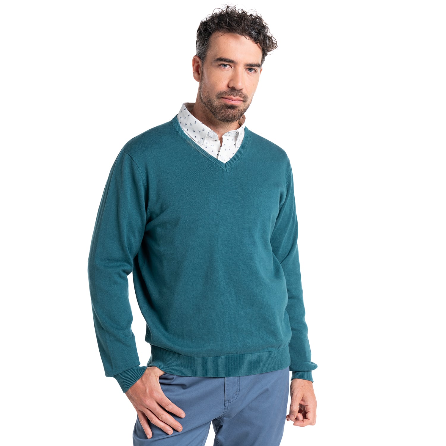 SWEATER CUELLO V | VERDE PETRÓLEO - 1