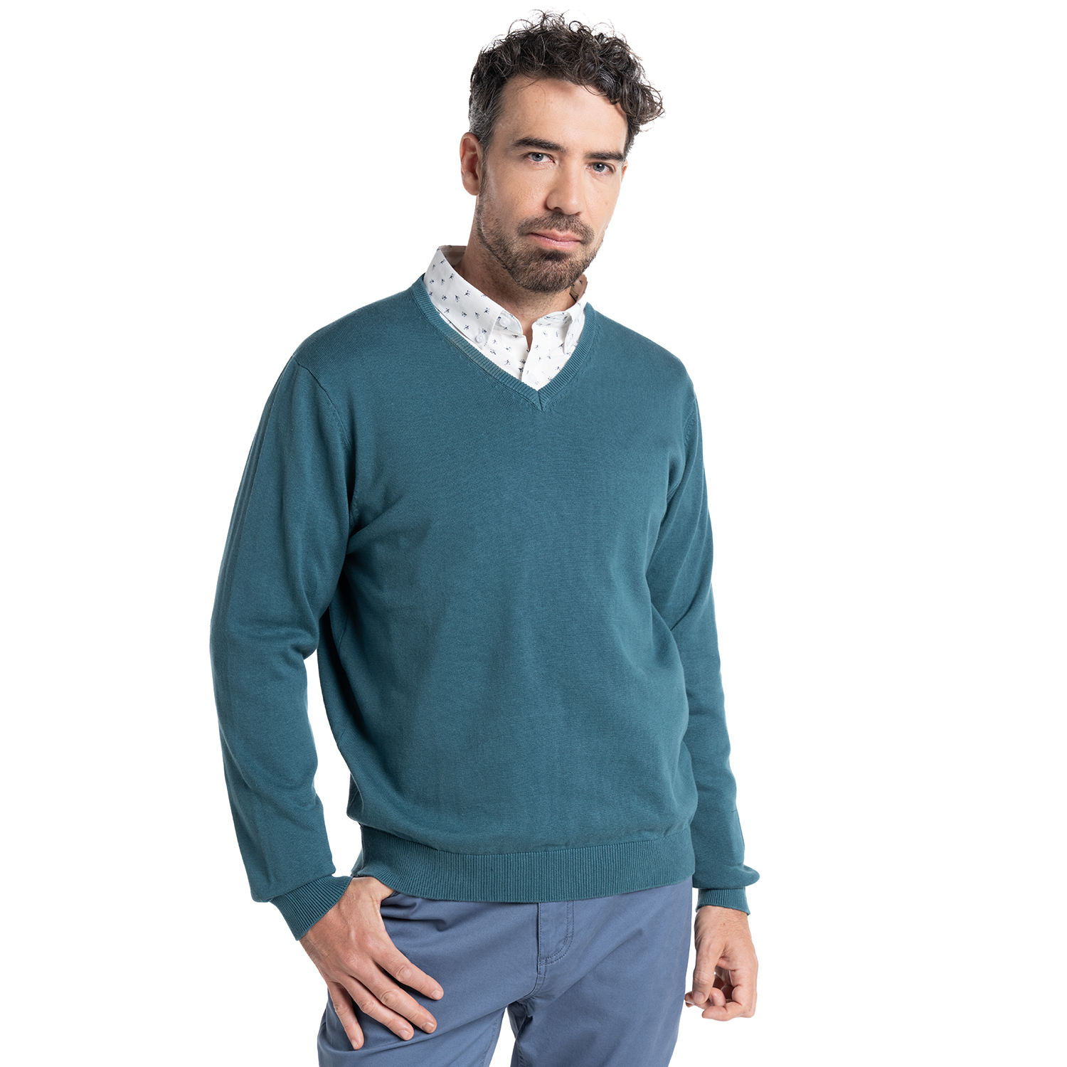 SWEATER CUELLO V | VERDE PETRÓLEO - 1