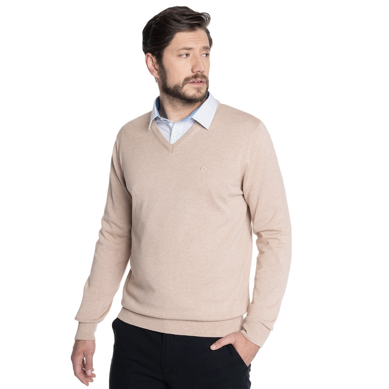 SWEATER HOMBRE CUELLO V VENECIA | BEIGE - 1