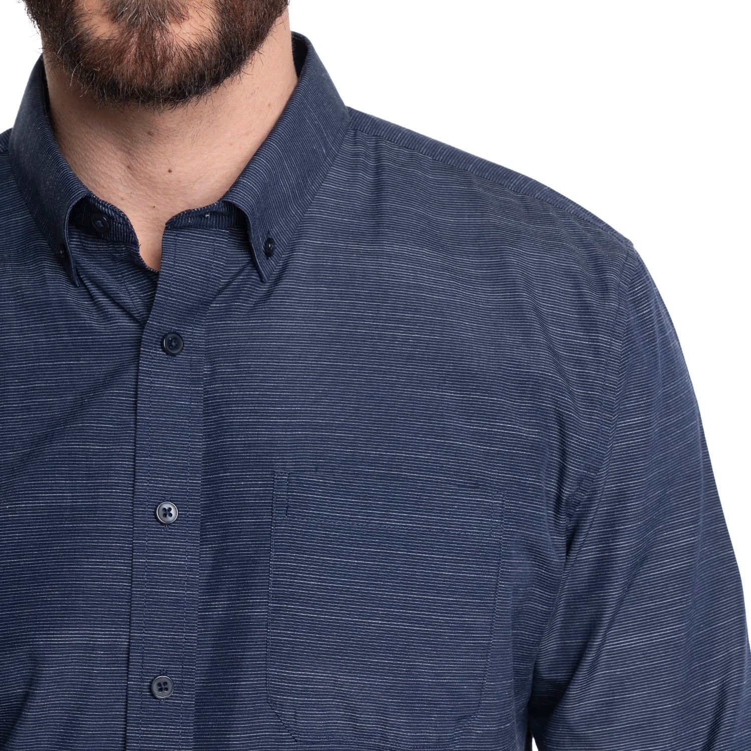 CAMISA HOMBRE CUELLO SEMI ITALIANO BOLSILLO PECHO COLOR SOLIDO | AZUL MARINO - 3