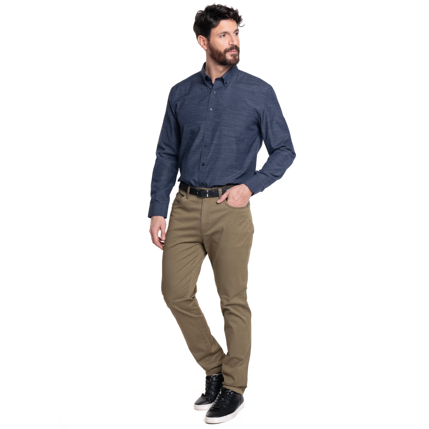 CAMISA HOMBRE CUELLO SEMI ITALIANO BOLSILLO PECHO COLOR SOLIDO | AZUL MARINO - 4