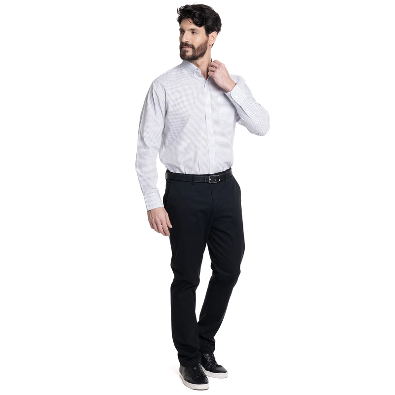 CAMISA HOMBRE CUELLO SEMI ITALIANO BOLSILLO PECHO CUADRO CLASICO | GRIS - 5