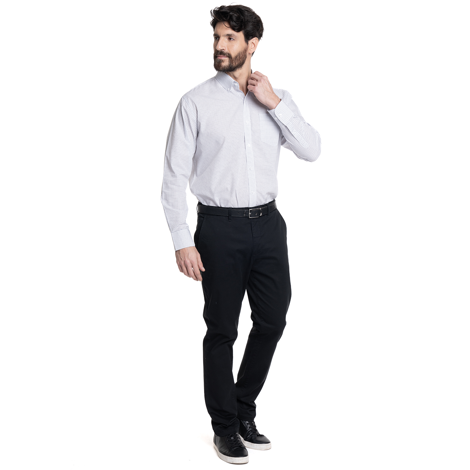 CAMISA HOMBRE CUELLO SEMI ITALIANO BOLSILLO PECHO CUADRO CLASICO | GRIS - 5