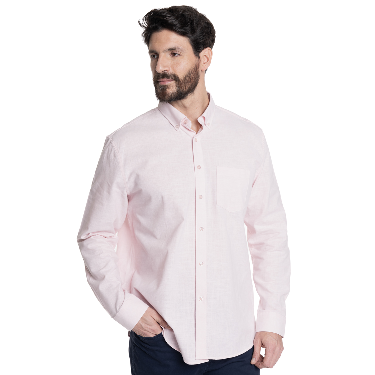 CAMISA HOMBRE SLUB LOOK LINO BOLSILLO PECHO | ROSADO - 1