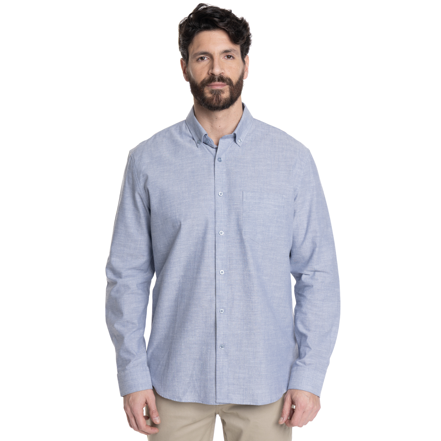 CAMISA HOMBRE SLUB LOOK LINO BOLSILLO PECHO | CELESTE - 1