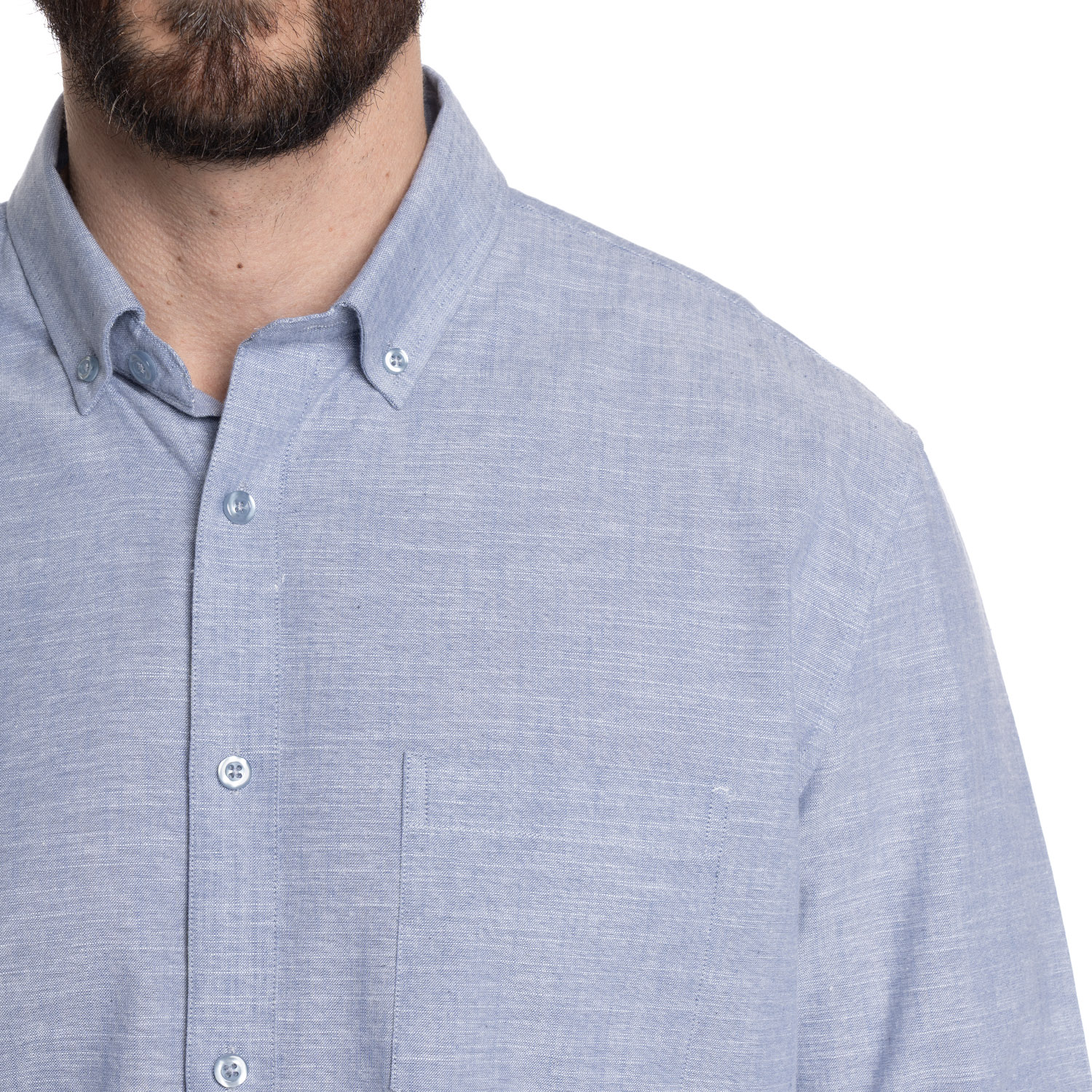 CAMISA HOMBRE SLUB LOOK LINO BOLSILLO PECHO | CELESTE - 3