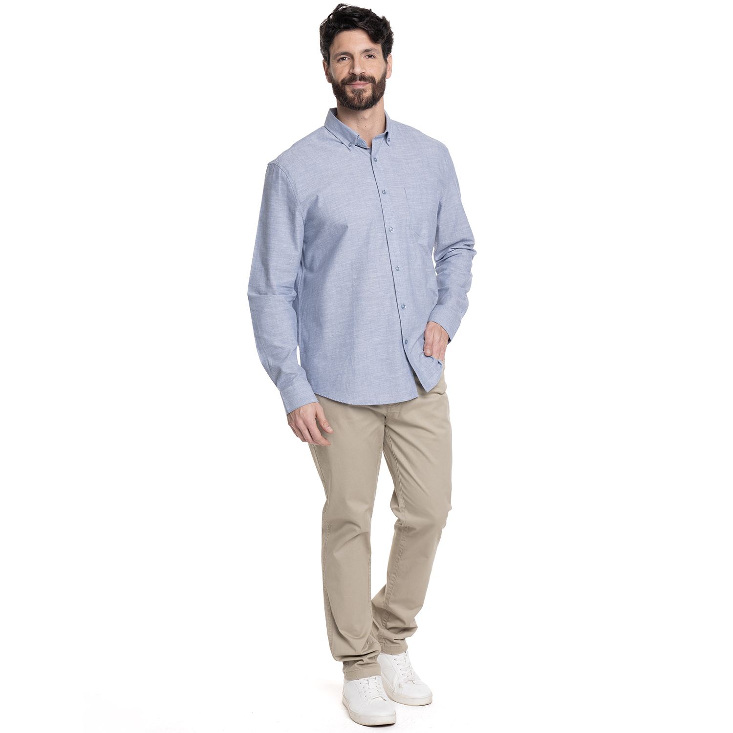 CAMISA HOMBRE SLUB LOOK LINO BOLSILLO PECHO | CELESTE - 4