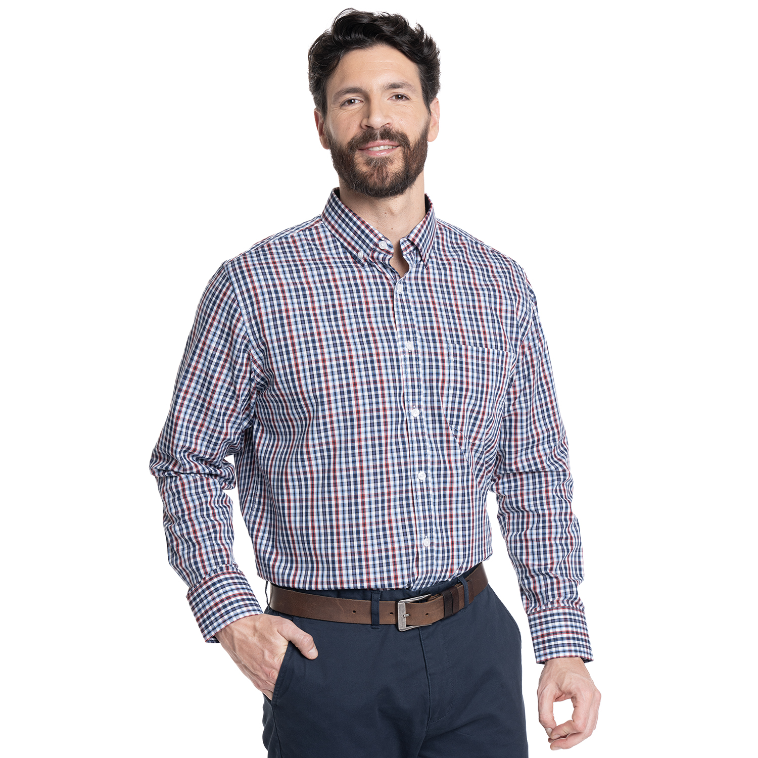 CAMISA HOMBRE CUADROS CUELLO INGLE S FANTASIA PREMIUM | AZUL - 1