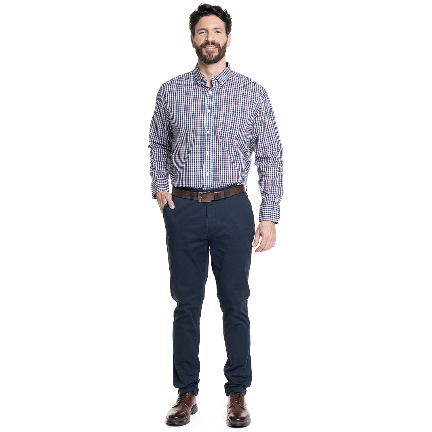 CAMISA HOMBRE CUADROS CUELLO INGLE S FANTASIA PREMIUM | AZUL - 4