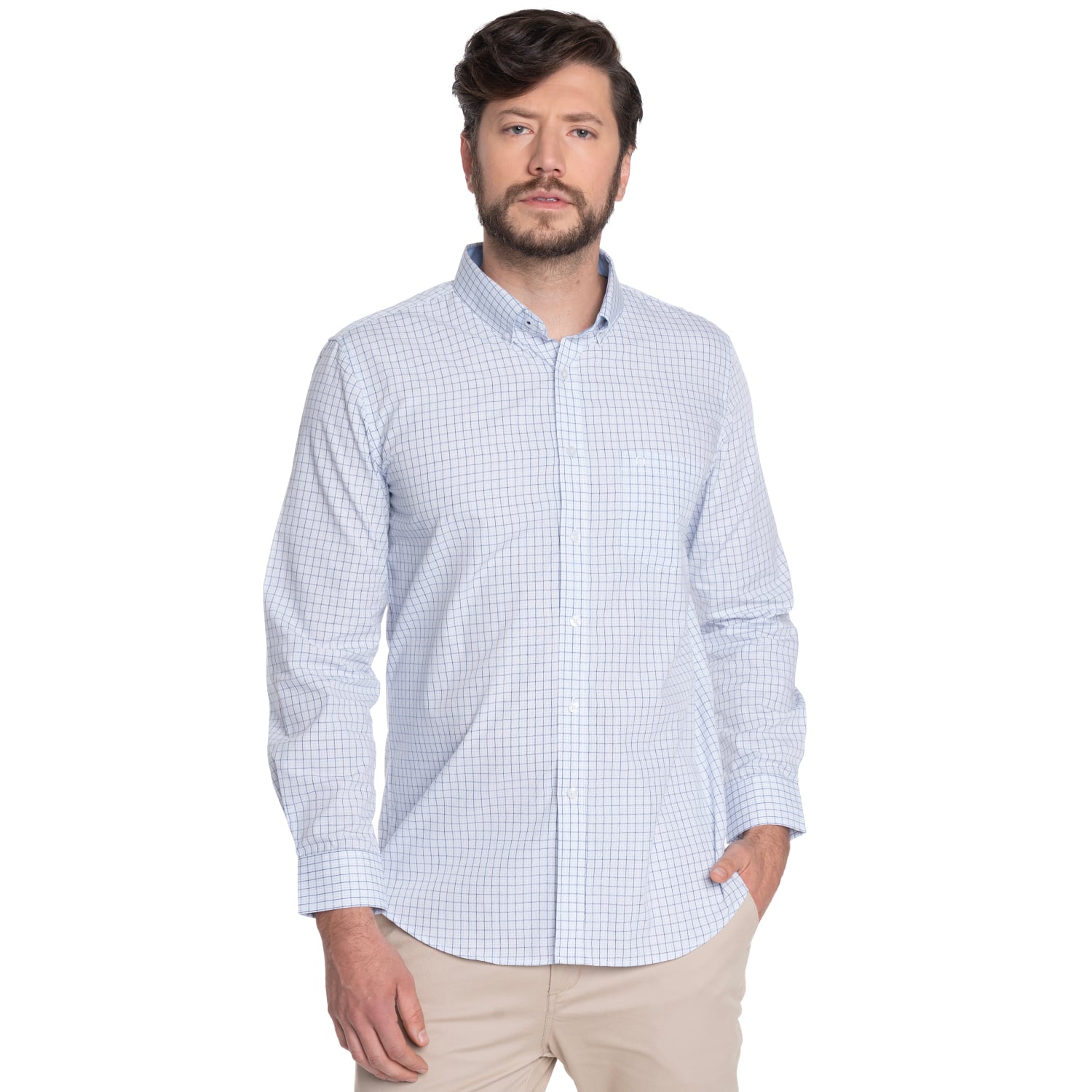 CAMISA HOMBRE CASUAL MANGA LARGA TREVIRA CUADRO TOLEDO | BLANCO - 1