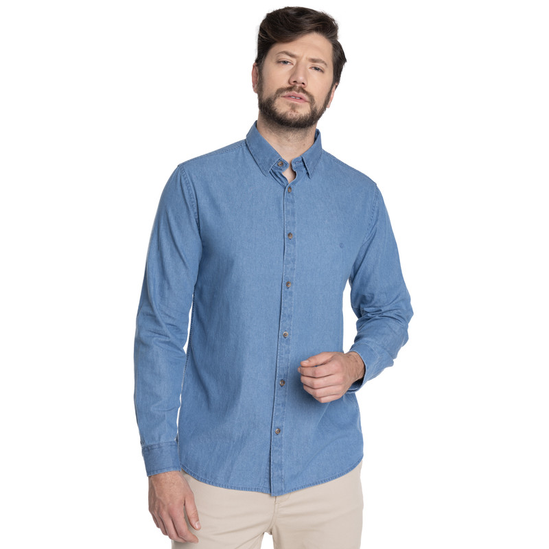 CAMISA HOMBRE CASUAL MANGA LARGA DENIM CADIZ | CELESTE - 1