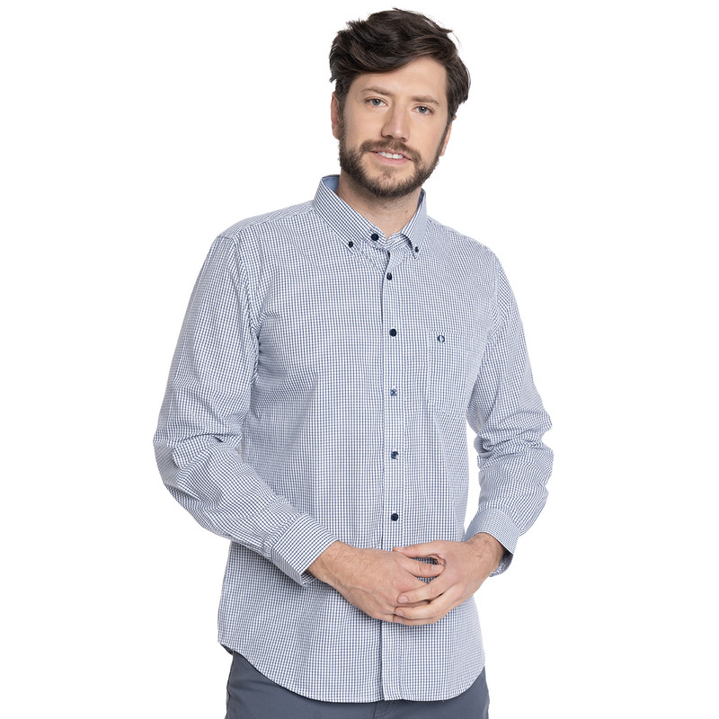 CAMISA HOMBRE CASUAL MANGA LARGA TREVIRA CUADRO TOLEDO | AZUL - 1